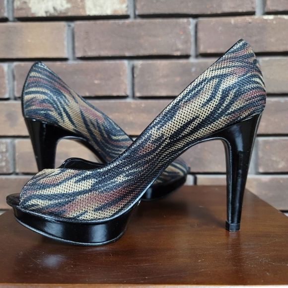 Carlos Carlos Santana ultra platform spike high heels peep toe trial print shoes - Picture 8 of 11